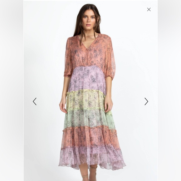 Johnny Was ‘Liza’ Pastel Floral Silk Midi Dress. NWT - Picture 1 of 14